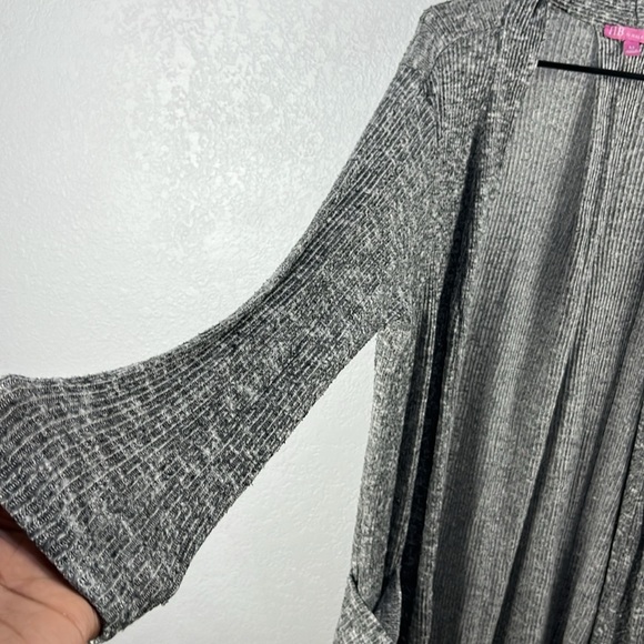 Hale Bob Cardigan Sweater Womens Sz M Open Long Line Duster Pockets  Gray white - Picture 7 of 8
